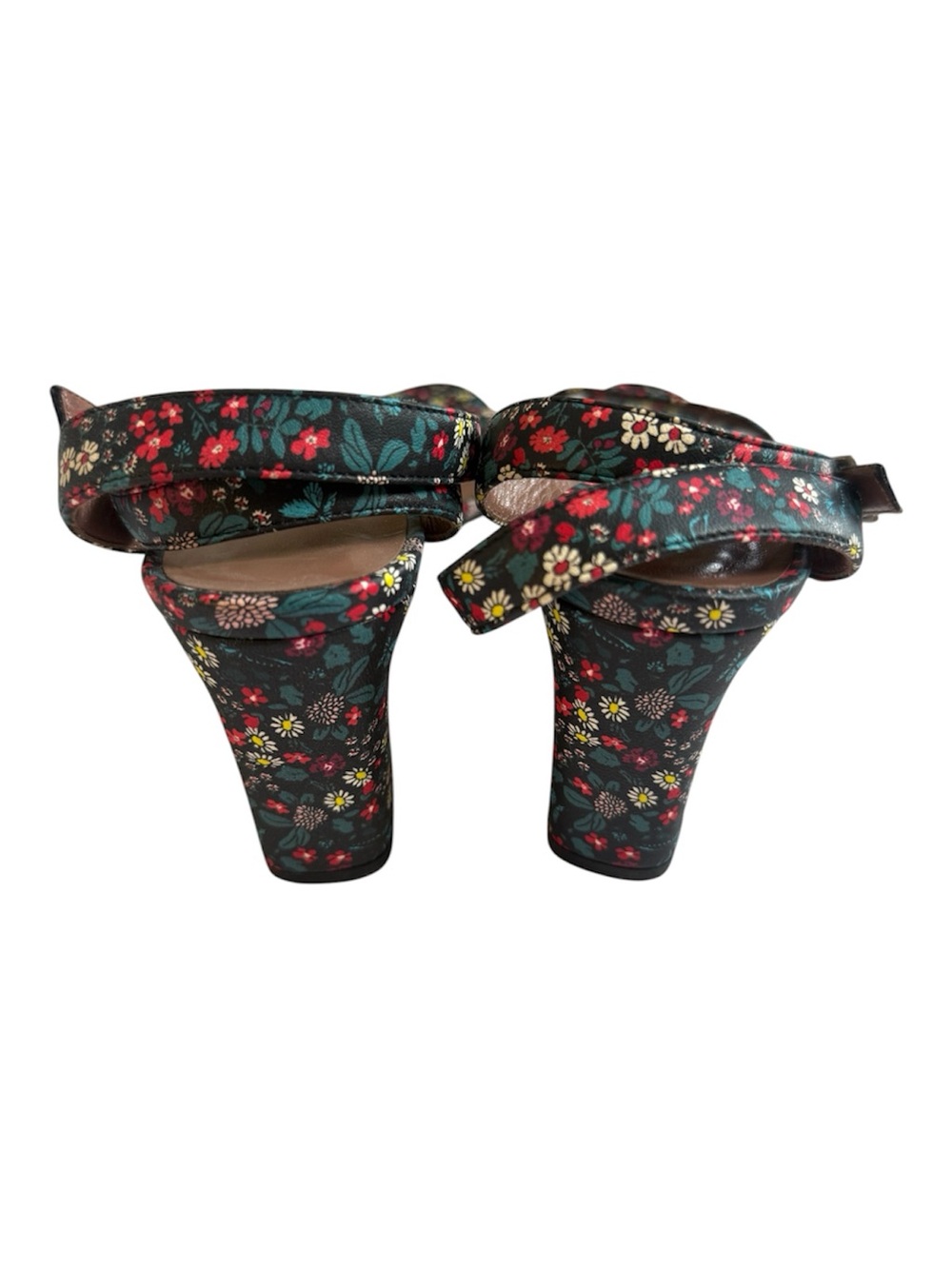 Tabitha Simmons Leticia Floral Printed Leather Block Heel Sandals Size 38 US 8 - Picture 2 of 4